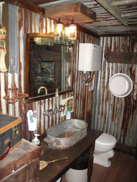 Rusty Is Appealing Galvanized Shower, Outhouse Bathroom, Barn Bathroom, Rustic Bath, Primitive Bathrooms, Garage Bathroom, Shop Bathroom, Cabin Bathrooms, Rustic Bathroom Designs