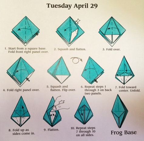 Origami frog base diagram Origami Jumping Frog Instructions, Origami Calendar, Origami Drawing, Frog Origami, Origami Umbrella, Origami Instructions For Kids, Origami Hearts, Origami Frog, Origami Techniques