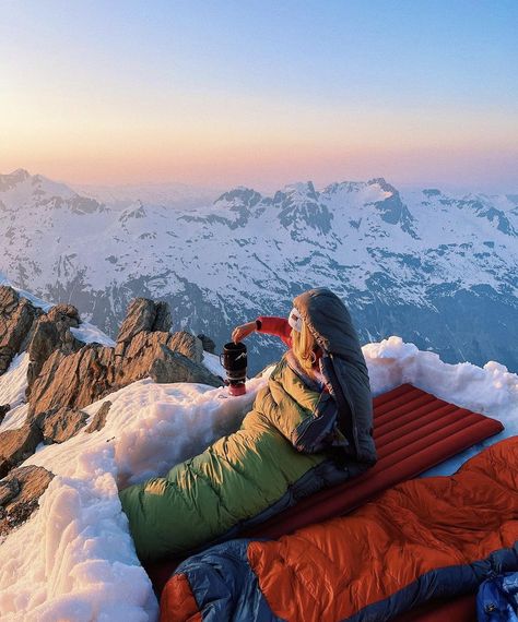 Mountain Snow, Camping Aesthetic, Adventure Aesthetic, Granola Girl, Travel Goals, Travel Inspo, Sleeping Bag, Adventure Awaits, 2024 Vision Board