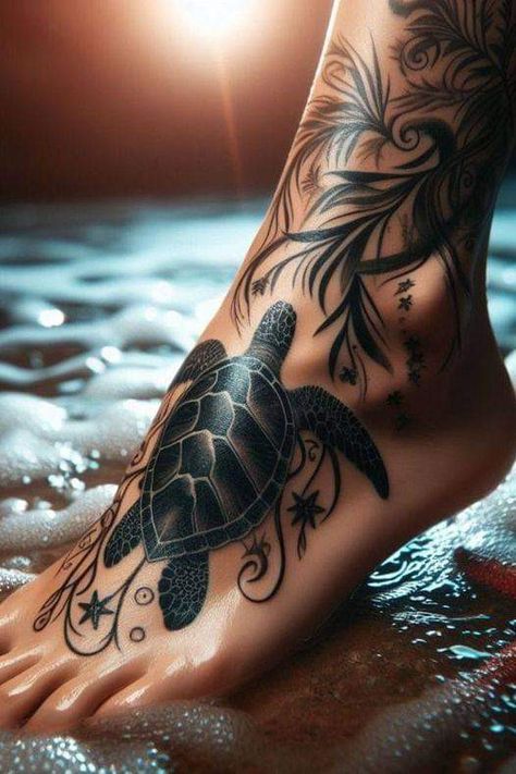 Hai Tattoo, Tattoo Ideas Males, Turtle Tattoo Designs, Feminine Tattoo Sleeves, Anklet Tattoos, Mommy Tattoos, Mens Shoulder Tattoo, Tattoos For Women Flowers, Beach Tattoo