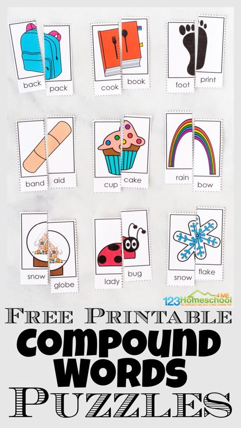 Compound Words With Pictures, Compound Word Games, Sight Word Puzzles, Beginner Reading, Word Puzzles Printable, Inviting Classroom, Kindergarten Puzzles, Compound Words Worksheets, Compound Words Activities