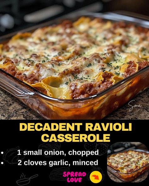 Decadent Ravioli Casserole Ravioli Casserole Recipes, Cheesy Ravioli, Beef Tips And Noodles, Crockpot Chicken Spaghetti, Cheeseburger Meatloaf, Baked Meatloaf, Meatloaf Casserole, Ravioli Casserole, Crockpot Meatloaf