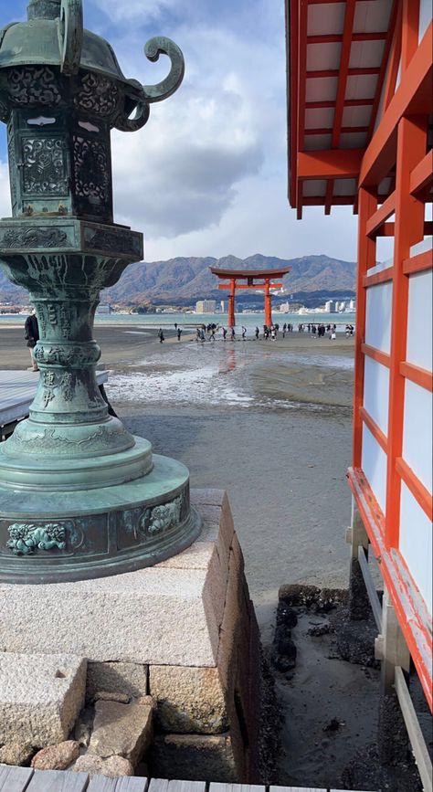 miya jima miya island miyajima shrine  itsukushima japan ocean water sea red japan japanese culture overseas travel inspiration deers hiroshima japan aesthetic Japan Ocean, Hiroshima Japan, Air Plane, Water Sea, Plane Travel, Overseas Travel, Japanese Landscape, Japan Culture, Japan Aesthetic