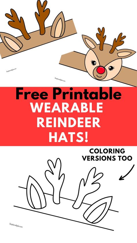 Christmas Free Printable Reindeer Hats to wear Rudolph Headband Craft, Reindeer Hat Template Free Printable, Christmas Hat Template, Reindeer Ears Template, Reindeer Headband Template, Build A Reindeer Printable, Reindeer Christmas Crafts, Reindeer Head Template Free Printable, Reindeer Antlers Template Free Printable