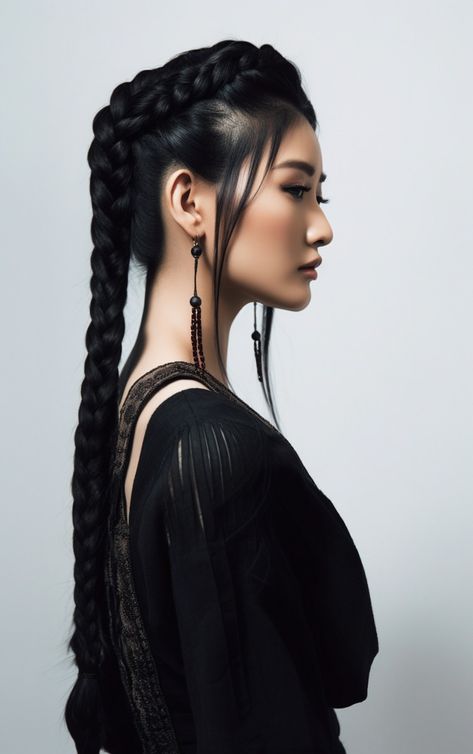 #OrientalAesthetics #Fashion #PortaitPhotography #braids #braidsStyle #aigeneratedart #BraidStyle #AIGenerated #Hairstyle #MidJourney #asianmodel #AIphoto #asianmakeup #orientalfashion #stylishblack Haircuts For Women, Short Haircuts, Long Black, Black Hair, A Woman, Braids, Hairstyles, Japan, For Women