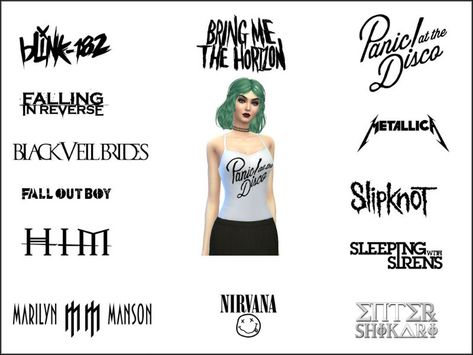 The Sims Resource - DreadMermaid | 13 White Alternative Band Tops Sims 4 Band Tees, Female Sims, Sims 4 Tsr, Minimal Dress, Sleeping With Sirens, Falling In Reverse, Cutout Bodysuit, Sims 4 Game, Sims Community