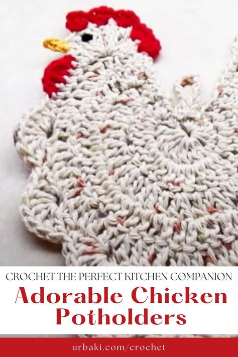 Crochet Hen Potholder Free Pattern, Free Crochet Pattern For Chicken Potholder, Crochet Chicken Hot Pad Free Pattern, Crochet Rooster Potholder Free Pattern, Crochet Chicken Hot Pad, Crochet Chicken Trivet Pattern Free, Chicken Coaster Crochet Pattern Free, Crochet Pattern For Chicken, Chicken Hot Pads Free Pattern