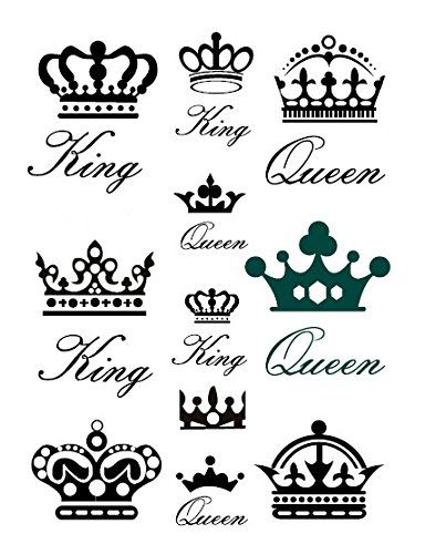 Waterproof Temporary Fake Tattoo Stickers Classic King Queen Crown Design Set of 2 Queen Crown Design, King Crown Tattoo, King Queen Tattoo, Queen Crown Tattoo, Small Crown Tattoo, King And Queen Crowns, Crown Tattoo Design, Hamsa Tattoo, Kunst Tattoos