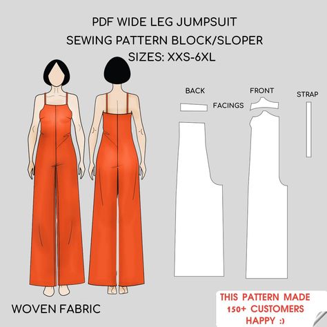 Cami Jumpsuit /Bodysuit/Playsuit PDF Sewing Pattern with Wide Leg - Block Sizes XS-6XL - Instant Download Sewing Suits For Women, Simple Jumpsuit Pattern, Easy Sewing Projects For Beginners Clothes Women, Very Easy Sewing Patterns, Sewing Patterns For Jumpsuits, Easy Diy Jumpsuit, Sewing Romper Pattern Women, Office Wear Sewing Patterns, Matchy Matchy Sewing Club