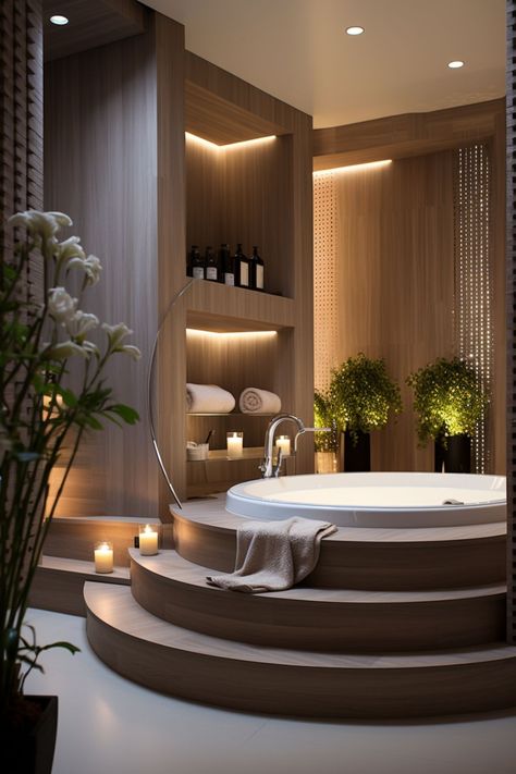 Spa Bathroom Design, Jacuzzi Room, Boho Living Room Inspiration, Home Spa Room, Beautiful Bedroom Decor, House Outer Design, House Essentials, Spa Room, Bathroom Design Luxury