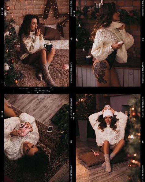 Diy Boudiour Photoshoot Christmas, Christmas Poses For Instagram, Christmas Bodouir Photos, Christmas Aesthetic Photoshoot, Pfp Aesthetic Christmas, Home Christmas Photoshoot, Creative Christmas Photoshoot, Christmas Pfp Aesthetic, Christmas Fashion Photography