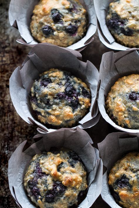 Maple Flax Blueberry Oatmeal Muffins - naturally sweetened and loaded with wholesome ingredients for a deliciously healthy breakfast or snack! | runningwithspoons.com Post Partum Muffins, Oatmeal Muffin, Postpartum Muffins, Healthy Blueberry Muffins Oatmeal, Flaxseed Meal Muffins, Flax Meal Muffins, Oat Flour Blueberry Muffins, Gluten Free Blueberry Oat Muffins, Blueberry Oatmeal Muffins