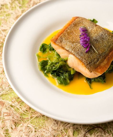 trout with saffron sauce Saffron Sauce Recipes, Saffron Sauce, Spanish Saffron, Saffron Recipes, Seared Fish, Trout Recipes, Sauteed Greens, Orange Recipes, Fish Dishes