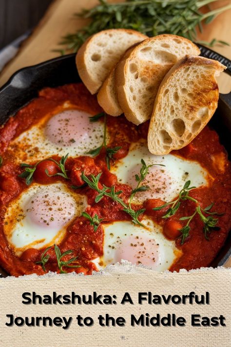 Shakshuka is a popular Middle Eastern dish of poached eggs in a flavorful spiced tomato sauce, perfect for breakfast or brunch. Poached Eggs Breakfast Ideas, Eggs And Hot Sauce, Eggs In Tomatoes, Shashuksha Eggs, Different Eggs Styles, Breakfast Around The World Recipes, Halal Breakfast Ideas, Middle Eastern Breakfast Recipes, Turkish Shakshuka