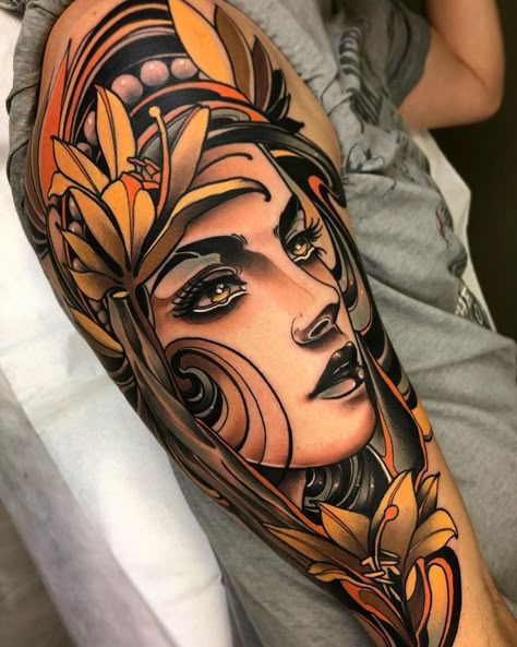 42 Tattoo, Valkyrie Tattoo, Neo Tattoo, Neotraditional Tattoo, Traditional Tattoo Sleeve, Traditional Tattoo Design, Traditional Tattoo Art, Traditional Tattoo Flash, Head Tattoos