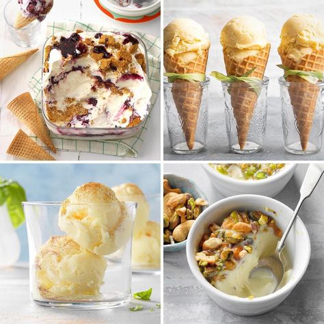 15 Ice Cream Flavors You've Probably Never Tried Blackberry Frozen Yogurt, Persimmon Cookie Recipe, Basil Ice Cream, Unique Ice Cream Flavors, Unique Ice Cream, Fruit Bars, Rhubarb Crumble, Peach Ice Cream, Dairy Desserts