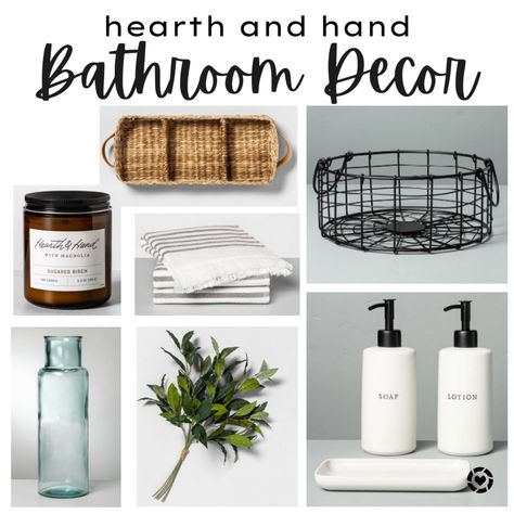 Bathroom decor ideas from magnolia hearth and hand Hearth And Hand Bathroom Decor, Modern Farmhouse Bathroom Accessories, Hearth And Hand Bathroom, Bathroom Basket Decor, Joanna Gaines Bathroom Decor, Hearth And Home Magnolia, Magnolia Hearth And Hand Decor, Hearth And Hand With Magnolia Bathroom, Target Magnolia Home Decor