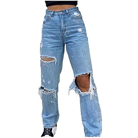 Looks Total Jeans, Ripped Baggy Jeans, Jeans Beige, Moda Jeans, Bermuda Jeans, High Waist Fashion, Jeans Casual, Loose Jeans, Straight Trousers