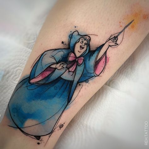 Godmother Tattoo Ideas, Godmother Tattoo, Gothic Fairy Tattoo, Tattoo Ideas Meaningful, Cinderella Tattoo, Fairy Wing Tattoos, Disney Inspired Tattoos, Disney Sleeve Tattoos, Cinderella Fairy Godmother