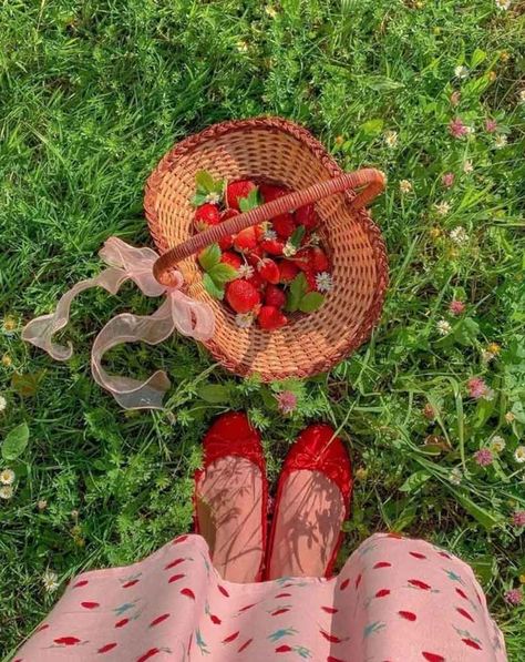 Strawberry Picking Pictures, Cottagecore Lifestyle, Strawberry Picking, Cottagecore Style, Cottage Core Aesthetic, Red Strawberry, Cottagecore Aesthetic, Spring Aesthetic, Spring Vibes