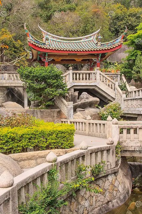 Stairs To Pavilion Against Mountain at Buddhist Temple, Xiamen, China Stock Photo - Image of green, buddhism: 116559276 China Temple, Sofitel Hotel, Xiamen, Buddhist Temple, Buddhism, Temple, Framed Artwork, Photo Image, China