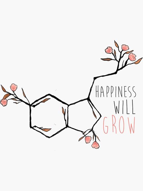 "serotonin flowers" Sticker by cherubichoney | Redbubble Serotonin Tattoo, Molecule Art, Pharmacy Art, Chemistry Art, Molecule Tattoo, Soyut Sanat Tabloları, Pola Sulam, Mini Tattoos, Line Art Drawings