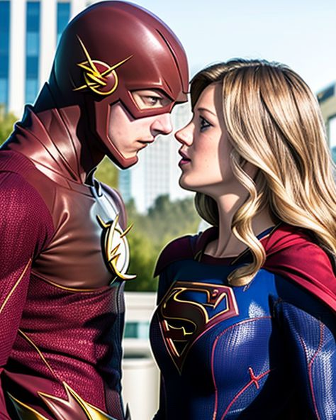 The Flash, Supergirl, Grant Gustin, Melissa Benoist, AI generated The Flash Supergirl, Flash Supergirl, Melissa Supergirl, The Flash Grant Gustin, Teen Shows, Superman Art, Supergirl And Flash, Grant Gustin, Melissa Benoist