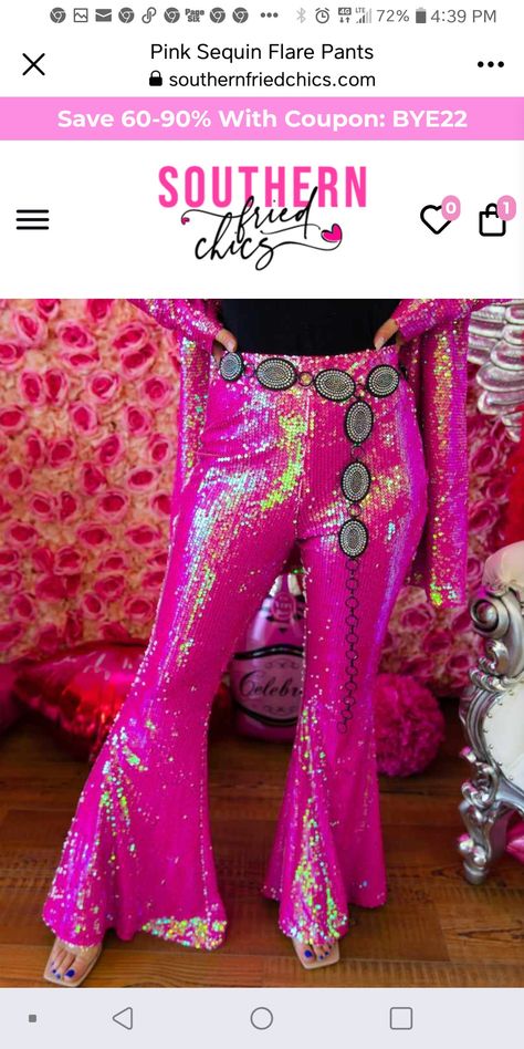 Pink Bell Bottoms Outfit, Pants Bell Bottoms, I'm A Barbie Girl, Sequin Flare Pants, Bell Bottoms Outfit, Country And Western, Im A Barbie Girl, Pink Sparkle, Pink Sequin