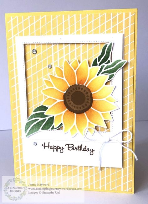 Abundant Beauty Stampin Up Cards, Stampin Up Sunflower, Happy Birthday Jenny, Stenciled Cards, Stylish Shapes Dies, Decorative Masks, Sunflower Cards, Card Layouts, Beauty Mask