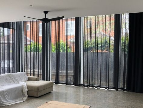 Sheer Curtains Melbourne - Alfresco Blinds | S Fold Sheer Curtains Melbourne Modern Net Curtains, Black Curtains Living Room, Grey Curtains Bedroom, Dark Grey Curtains, Sheer Curtains Bedroom, Black Sheer Curtains, Sheers Curtains Living Room, Curtain Pelmet, Ripplefold Draperies