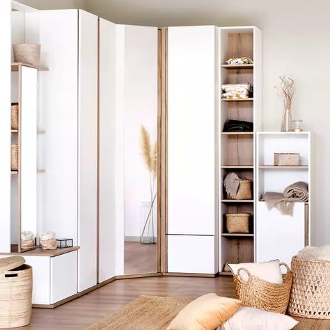 Angle Wardrobe Closet Ideas, Dressing D'angle, Angle Wardrobe, Dressing Angle, Corner Wardrobe Closet, Armoire Makeover, Armoire Dressing, Corner Wardrobe, Bedroom Closet Design