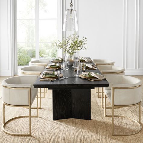 Knife Edge Extendable Dining Table & Remi Dining Armchair | Williams Sonoma Dinig Room, Black Kitchen Table, Wood Dining Table Modern, Table For 12, Dining Table Design Modern, Dinning Room Design, Rectangle Dining Table, Home Decoration Ideas, Large Dining Room