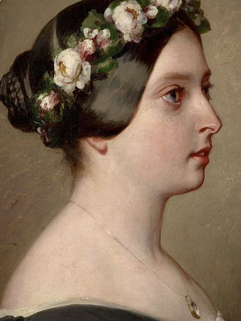 Queen Victoria by Franz Xavier Winterhalter Queen Victoria Portrait, Classicism Art, Headdress Ideas, Franz Xavier Winterhalter, Queen Victoria Family, Primitive Painting, Victorian Paintings, Vintage Framed Art, Diy Abstract Canvas Art