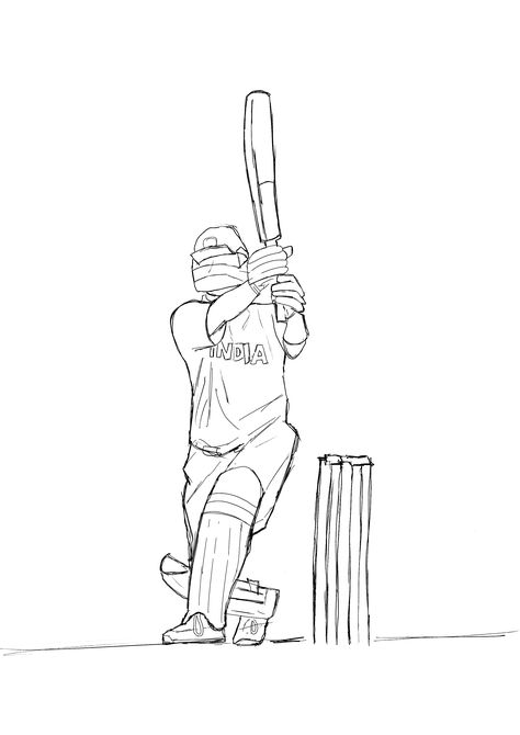 Cricket Drawing Cricket Sketch Drawing, Cricket Drawing Easy, Cricketer Drawing, Cricket Sketch, Cricket Drawing, Cricket Theme Cake, Radha Painting, Icc Cricket, Draw The Squad