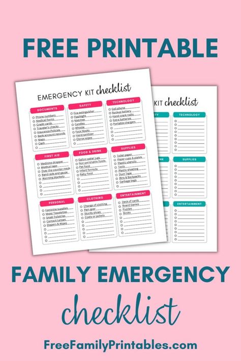 Free Printable Emergency Kit Checklist Home Emergency Plan, Emergency Binder Checklist, Emergency Binder Free Printables, Emergency Binder Printables, Emergency Kit Checklist, Emergency Preparedness Checklist, Family Emergency Plan, Binder Printables Free, Emergency Binder