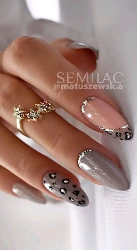 Pink Leopard Nails, Leopard Nail Designs, Cheetah Nail Designs, Grey Nail Designs, Cheetah Nails, Leopard Print Nails, Leopard Nails, Pretty Nail Art Designs, Gray Nails