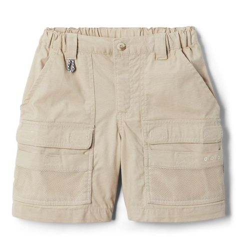 These cargo-style shorts feature mesh pockets and an easy-on elastic waist.