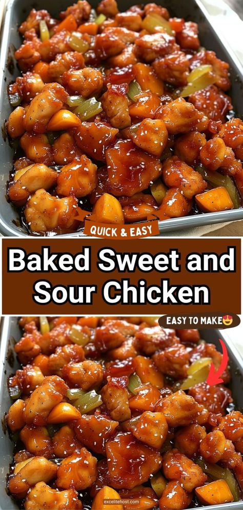 Chicken Sweet And Sour Easy, Baked Sweet Hawaiian Chicken, Sweet And Sour Chicken Casserole, Easy Baked Sweet And Sour Chicken, Baked Sweet Sour Chicken, Sweet And Sour Baked Chicken, Sweet And Sour Chicken Bites, Sweet And Sour Sauce For Chicken, Sweet Sour Chicken Easy