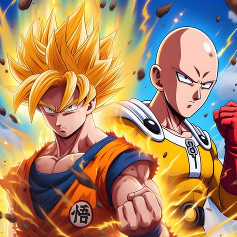 Goku And Saitama, Goku Vs, Bald Man, Super Saiyan, Saitama, Cartoon Network, Dragon Ball, Geek Stuff, Illustrations