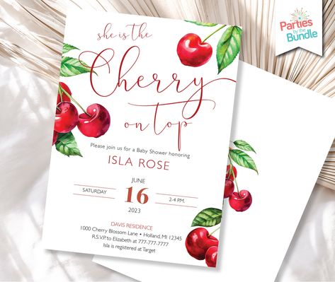 Top Baby Shower Themes, Fruit Baby, Baby Shower Theme Decorations, Cherry Baby, Baby Shower Invitaciones, Theme Template, Brunch Invitations, Fiesta Baby Shower, Baby Shower Invites