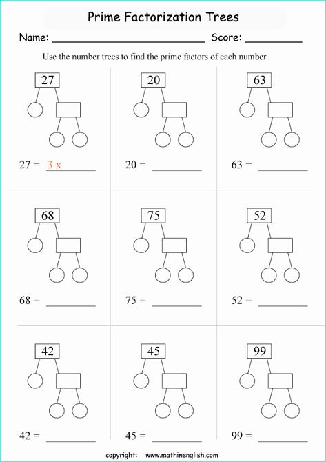 Prime Factorization Tree Worksheet Awesome Factoring Worksheets – Chessmuseum Template Library Lcm Worksheet, Prime Numbers Worksheet, Prime Factorization Worksheet, Prime Factors, Tree Worksheet, Factor Trees, Grade 5 Math Worksheets, Prime Factorization, Factors And Multiples