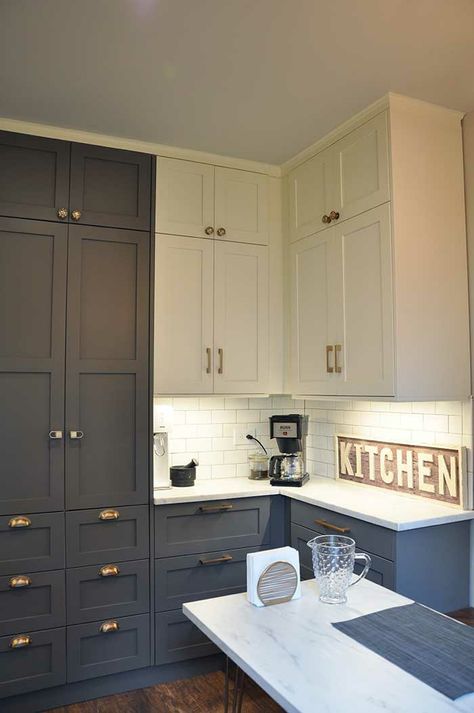 Ikea Shaker, Shaker Cabinets Kitchen, Blue Kitchen Inspiration, Anthropologie Design, Sektion Cabinets, Ikea Sektion Cabinets, Ikea Sektion, Captain Ahab, Kitchen Refacing