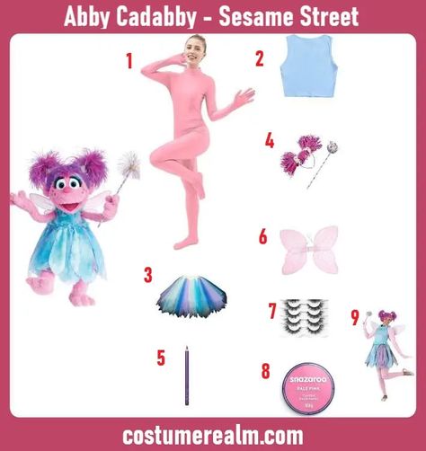 Get creative with DIY Abby Cadabby costume ideas and make your Halloween truly enchanting Sesame Street Abby Cadabby, Abby From Sesame Street Halloween Costume, Sesame Street Abby Costume, Abby Cadabby Costume Adult, Zoe Sesame Street Costume, Abby Sesame Street Costume, Halloween Costumes Sesame Street, Diy Sesame Street Costume, Abby Cadabby Costume