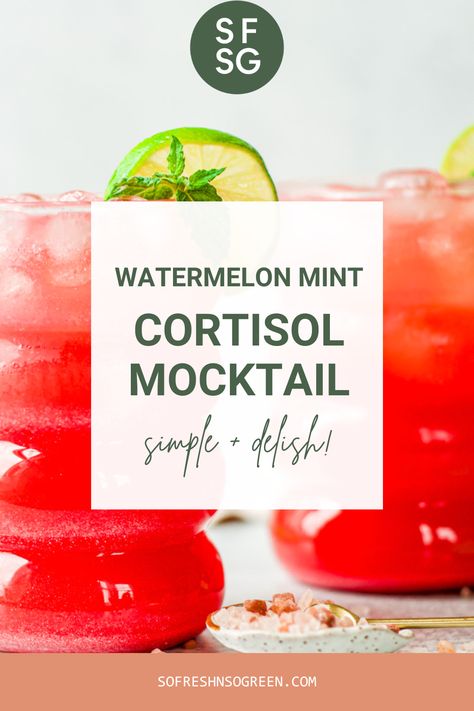 This delicious watermelon mint cortisol mocktail contains nutrients that work to nourish your adrenals, counter stress + balance hormones. High Cortisol Drinks, Watermelon Adrenal Cocktail, Natural Cortisol Cocktail, Gut Friendly Mocktail, Watermelon Mint Mocktail, Cortisol Shrink Drink, Mineral Mocktail Recipe, Cortisol Balancing Drink, Cortisol Balancing Lemonade