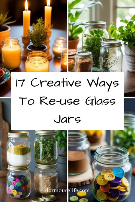 Glass jar crafts, DIY projects, reuse and recycle, home decor, organization, storage, candle holders, vases, centerpieces, spice jars, tea light holders, bathroom storage, kitchen organization, herb planters, pencil holders, gift containers. Up recycle. Upcycle Yogurt Jars, Recycled Spice Jars, Ideas For Candle Jars, Pasta Jars Reuse, Repurpose Jars Diy Projects, Repurposing Glass Jars, Diy Glass Jar Crafts, Ways To Reuse Candle Jars, Recycle Jars Ideas