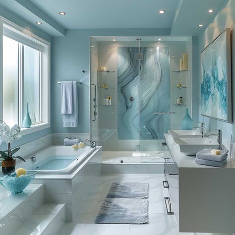 Tranquil Interior Decorating Color Palettes for Spa-Like Bathrooms • 333+ Inspiring Lifestyle Ideas Light Teal Bathroom Ideas, Tranquil Interior, Brown Bathroom Interior, Aqua Bathroom, Coastal Bathroom Design, Bathroom Decor Ideas On A Budget, Tranquil Bathroom, Turquoise Bathroom, Spa Like Bathrooms