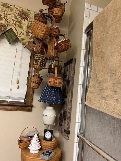 Barn Wood Coat Rack, Longaberger Basket Ideas, Decorate With Baskets, Display Basket, Baskets On Wall, Coat Rack, Wicker Baskets, Barn Wood, Wood