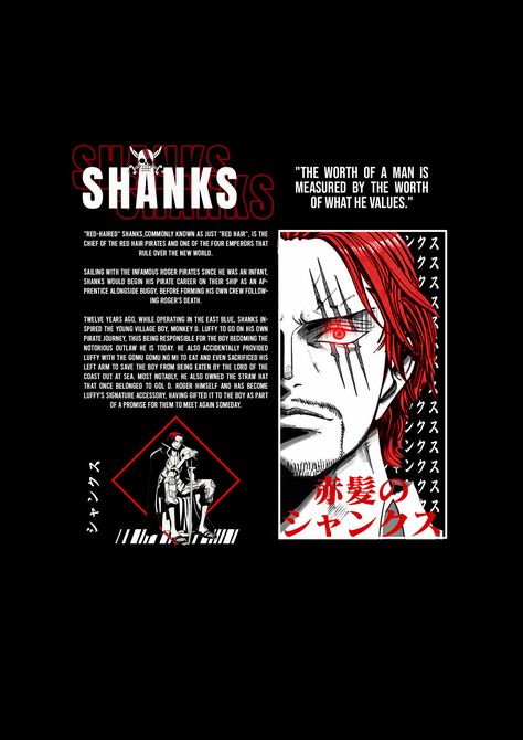 Shanks T Shirt Design, Shanks Aesthetic, Shanks Poster, Shanks Wallpapers, Anime Scrapbook, Graphic Edits, Shanks One Piece, Anime Graphics, Oversized Black T Shirt