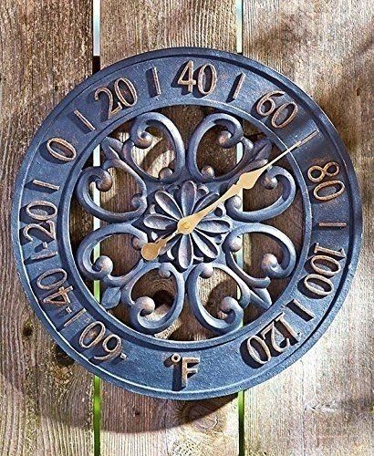 Outdoor Thermometer Decorative - Ideas on Foter Large Outdoor Clock, Pottery Barn Outdoor, Garden Clocks, Outdoor Wall Clocks, Backyard Creations, Vintage Thermometer, Outdoor Clock, Outdoor Thermometer, Decorative Brackets