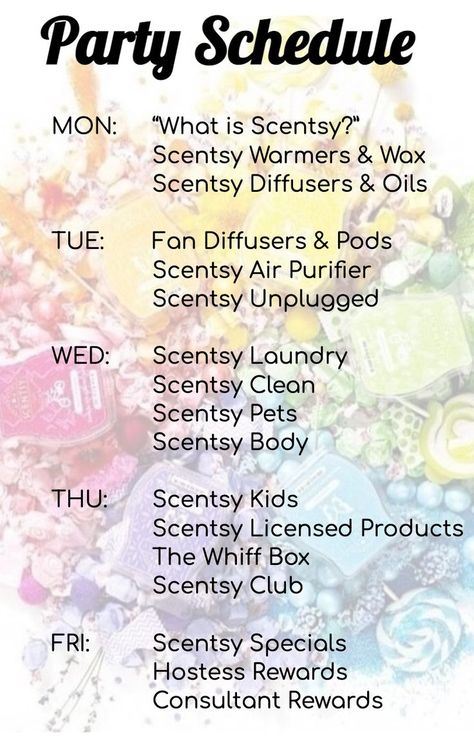 Scentsy Hostess Rewards, Scentsy Organization, Scentsy Launch Party, Scentsy Consultant Marketing, Scentsy Hostess, Scentsy Hacks, Scentsy Sample Ideas, Party Schedule, Scentsy Party Games